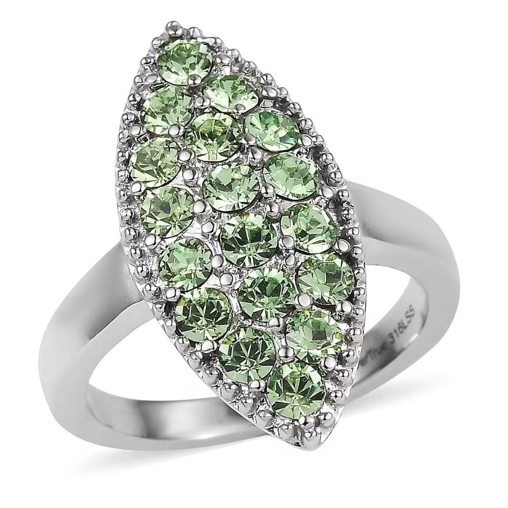 Swarovski Silver Ring with Light Green Crystals